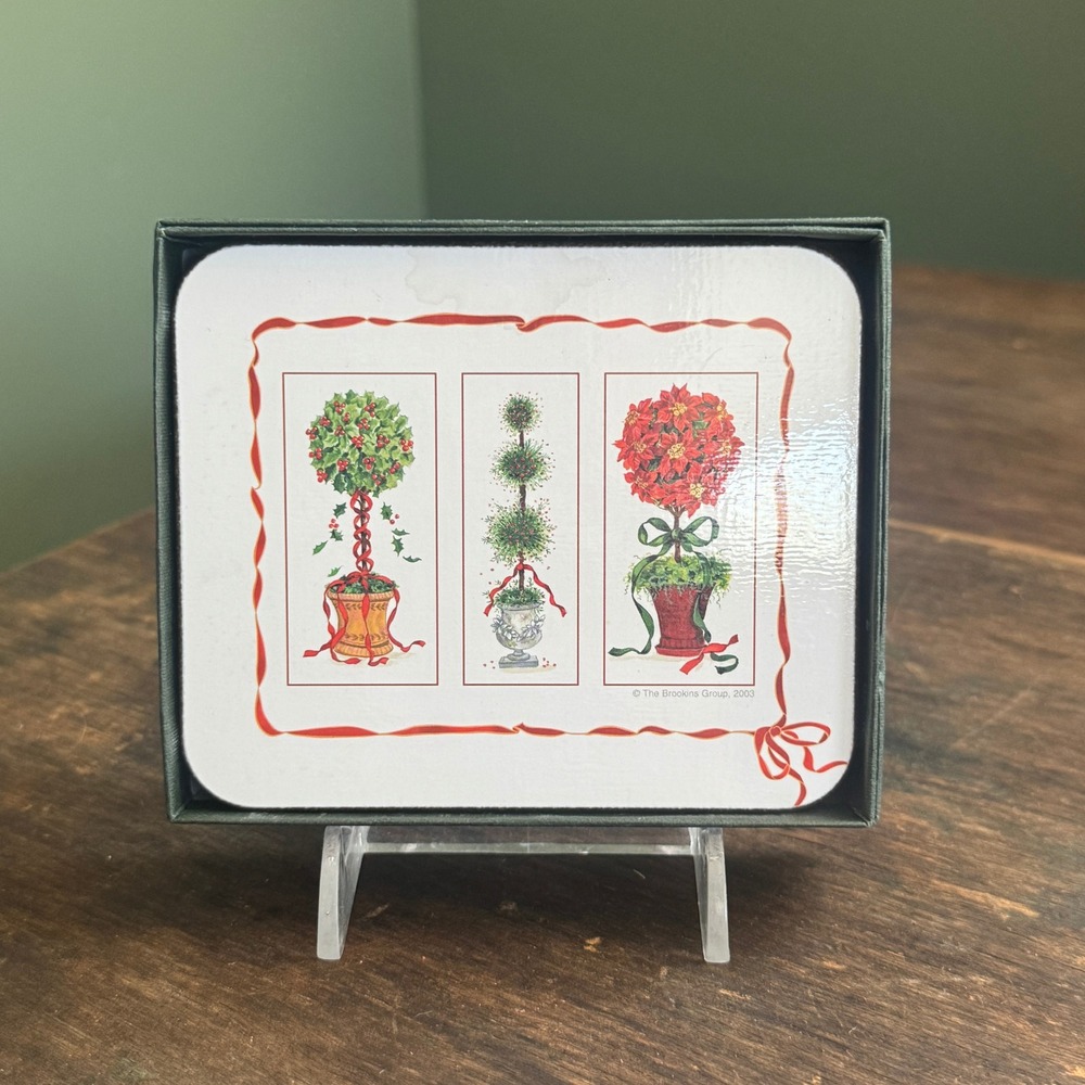 Jason 2003 Christmas Topiary Cork Back Coasters Set of Six